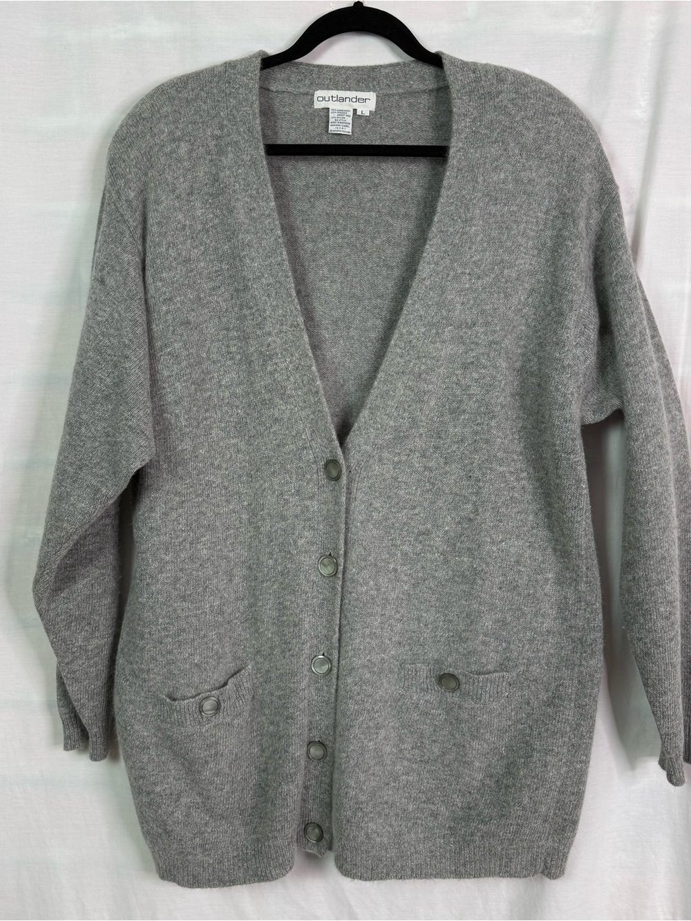 Outlander Vintage Gray Button-Front V-Neck Cardigan Wool Blend Sweater Lg
